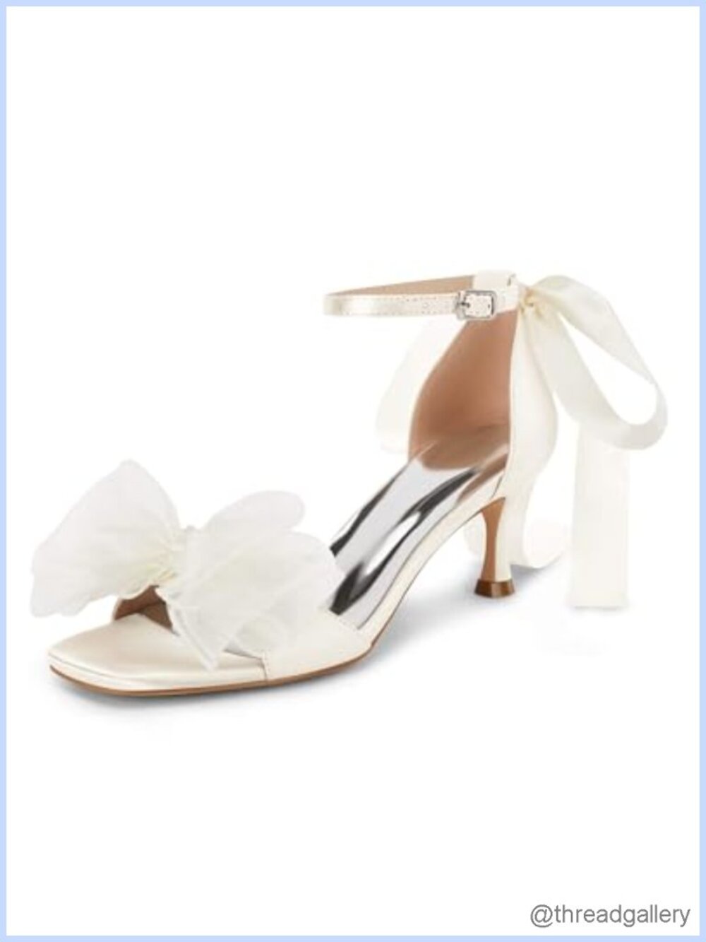 Coutgo Women's Bow Kitten Heels Sandals Square Open Toe Satin Dress Shoes